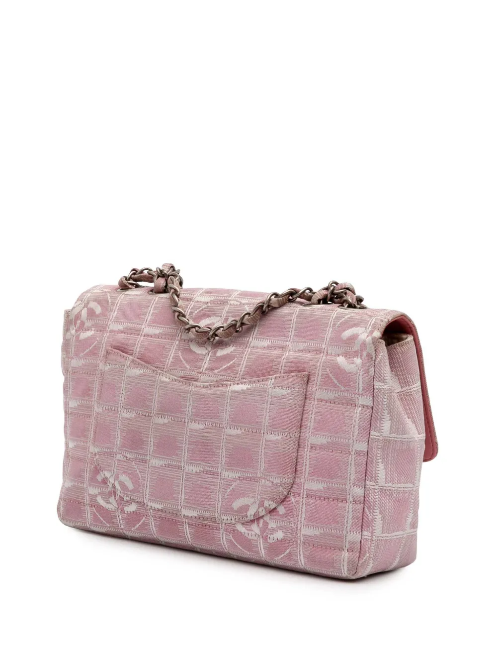 Pre-owned Chanel 2000-2002 Medium New Travel Line Nylon Single Flap Shoulder Bag In Pink