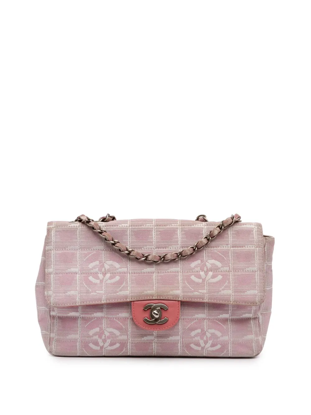 Pre-owned Chanel 2000-2002 Medium New Travel Line Nylon Single Flap Shoulder Bag In Pink