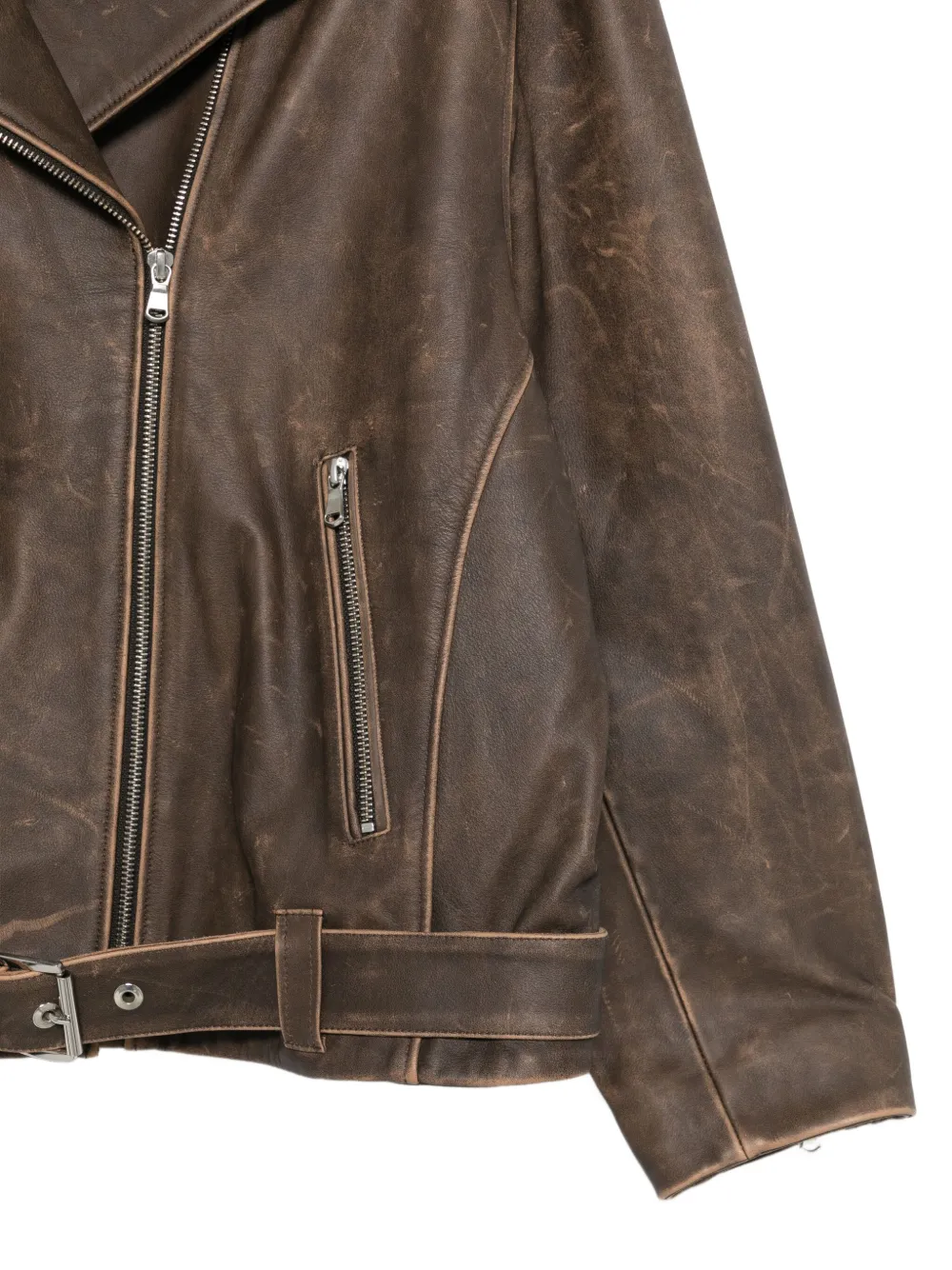 Manokhi Kaisa leren bikerjack met ceintuur Bruin