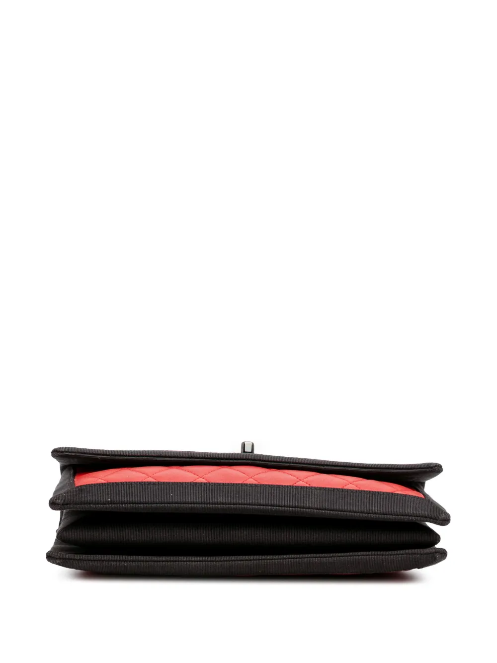 Pre-owned Chanel 2015-2016 Medium Quilted Lambskin Grosgrain Two Tone Flap Shoulder Bag In Black