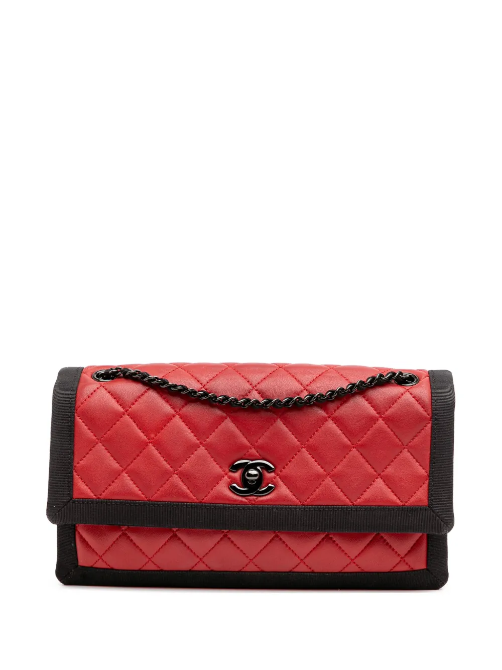 CHANEL Pre-Owned 2015-2016 Medium Quilted Lambskin Grosgrain Two Tone CHANEL Pre-Owned 2015-2016 Medium Quilted Lambskin Grosgrain Two Tone