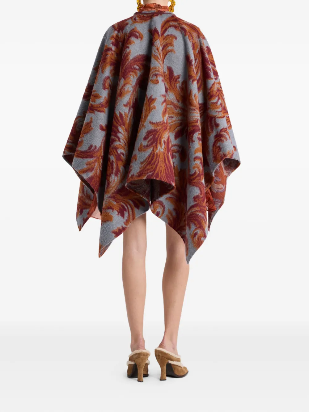 Etro Leaf-jacquard Tassel Cape In Animal Print