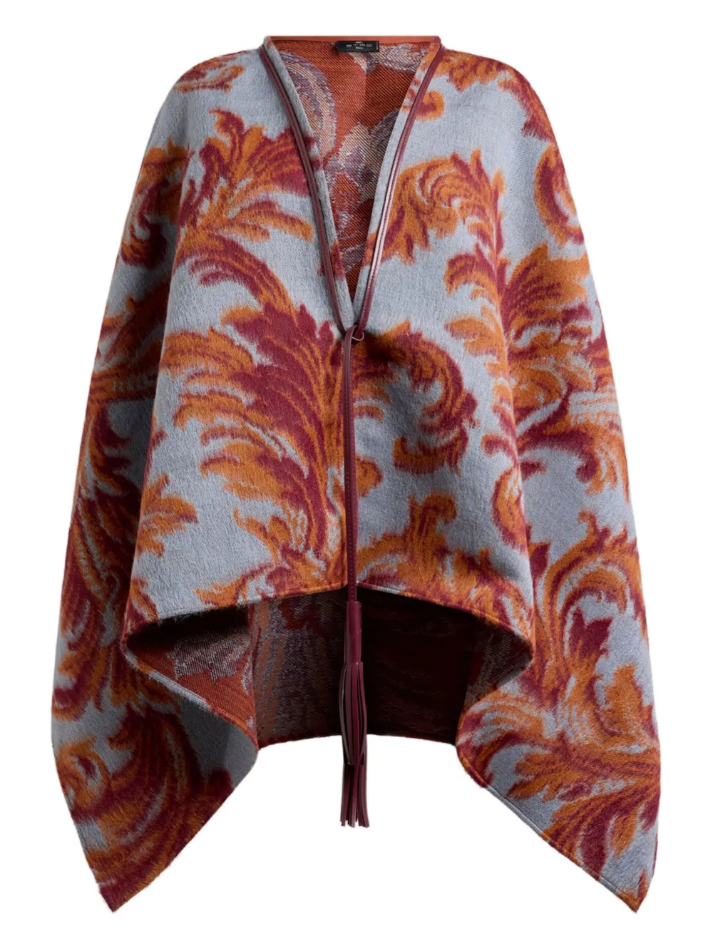Etro Leaf-jacquard Tassel Cape In Animal Print
