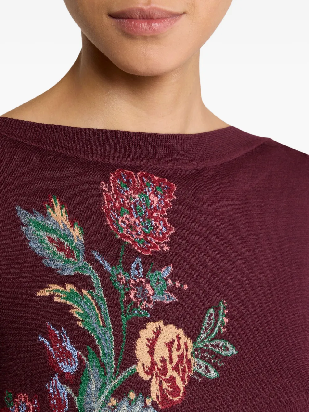 ETRO jacquard floral-embroidered sweater Rood