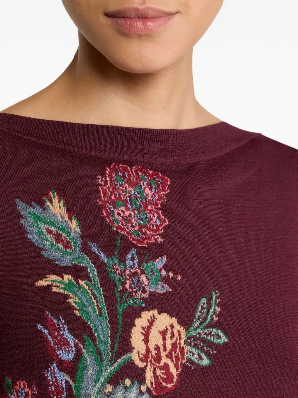 ETRO Jacquard floral-embroidered Sweater Red FARFETCH IN
