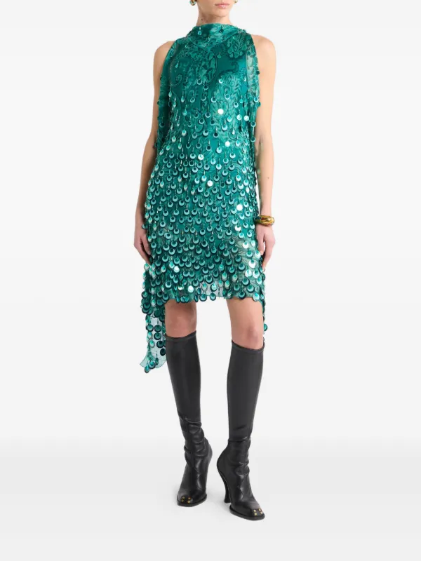 Etro Silk Mini Dress With Sequin Embellishment - Green