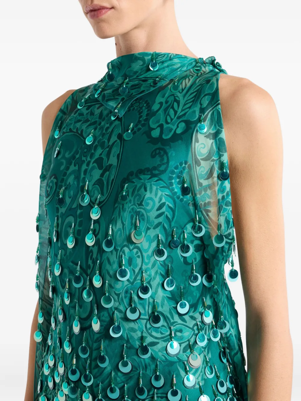 Etro Silk Mini Dress With Sequin Embroidery In Black