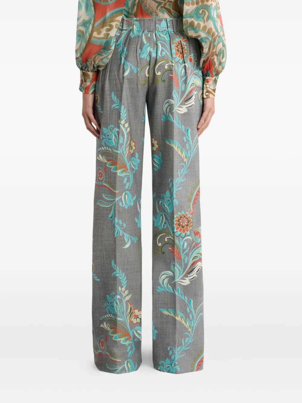 ETRO floral-print pleated trousers Grijs