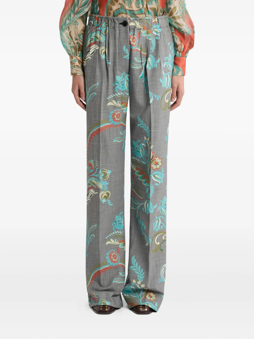 ETRO floral-print pleated trousers Grijs