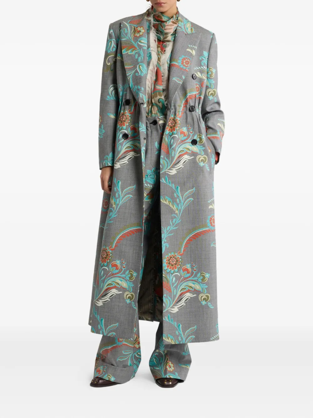ETRO floral-print pleated trousers Grijs