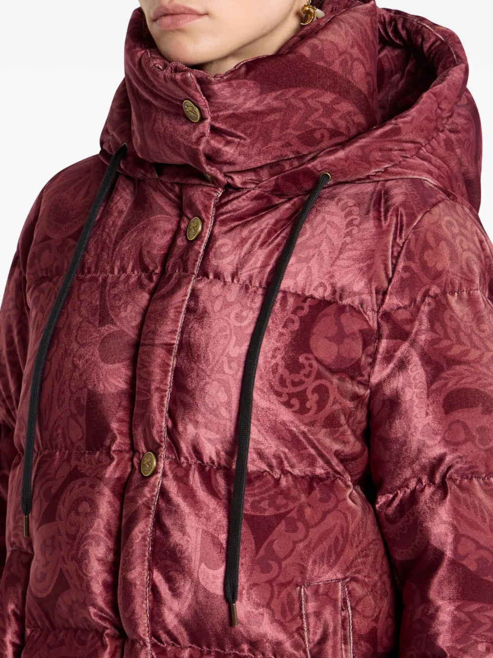 Etro Paisley-print Velvet Down Jacket In Burgundy