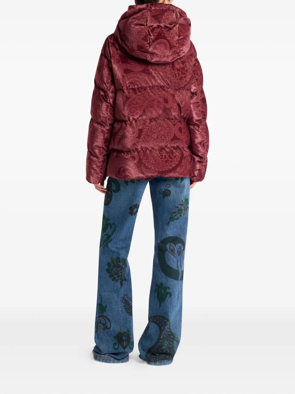 Etro Paisley-print Velvet Down Jacket In Burgundy