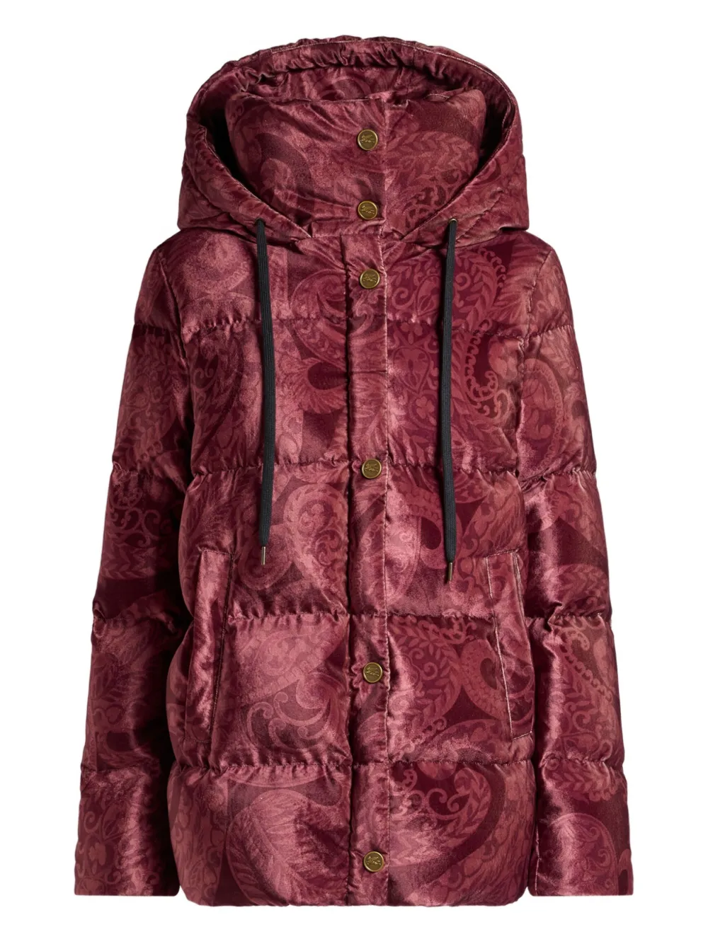 Etro Paisley-print Velvet Down Jacket In Burgundy