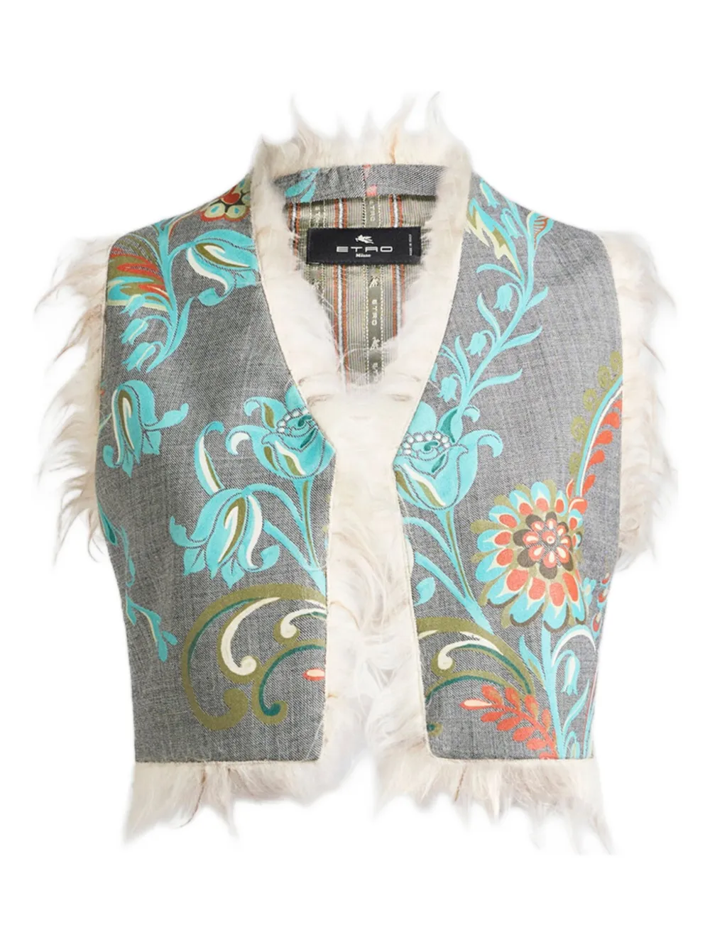 ETRO Gilet met bloemenprint en franje Grijs