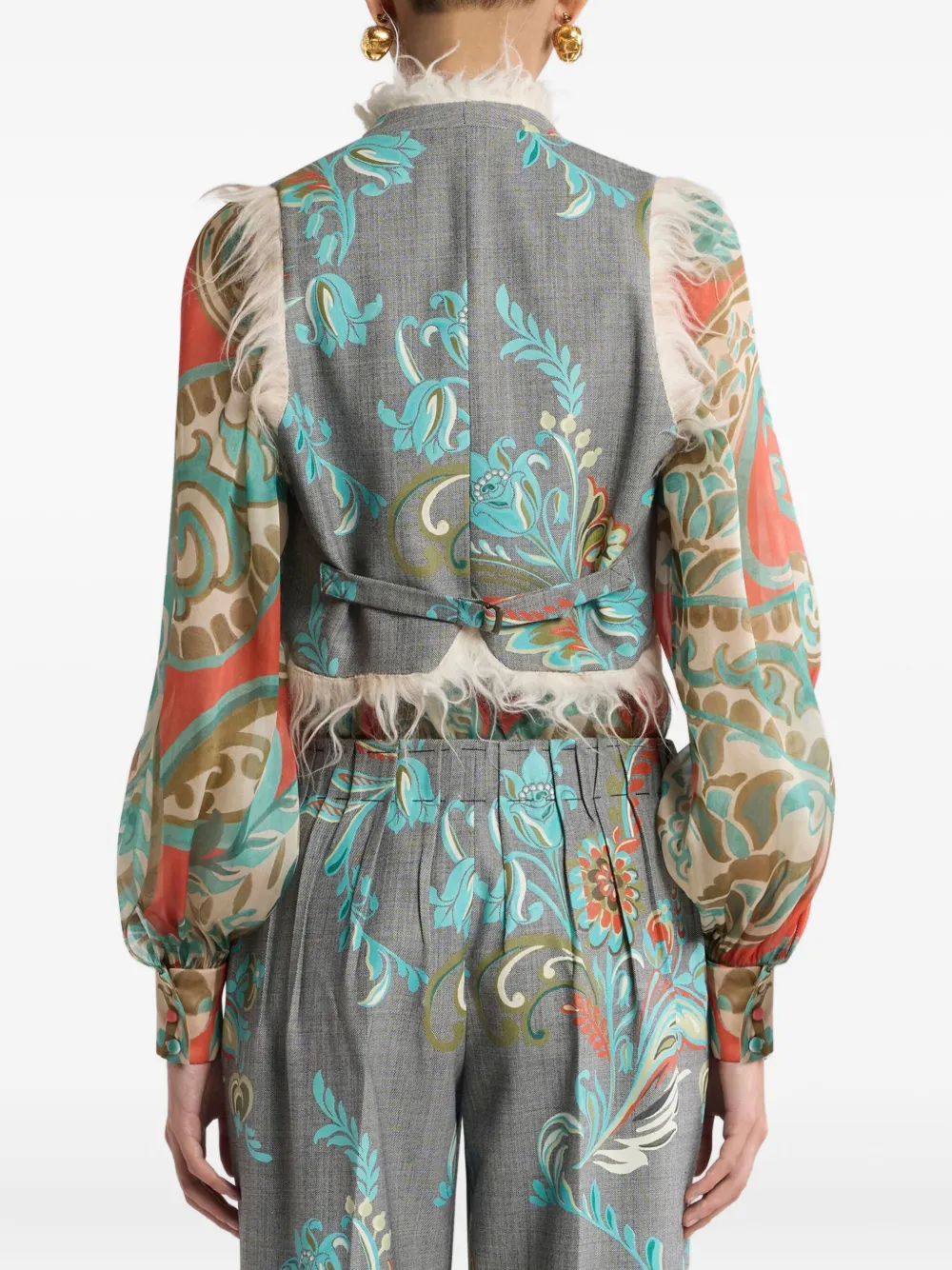 ETRO Gilet met bloemenprint en franje Grijs