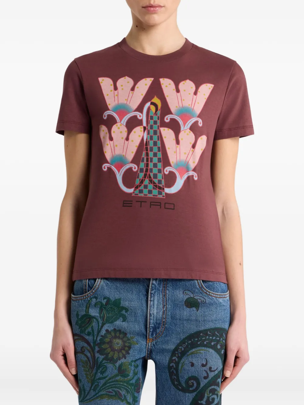 ETRO floral-print graphic T-shirt Bruin