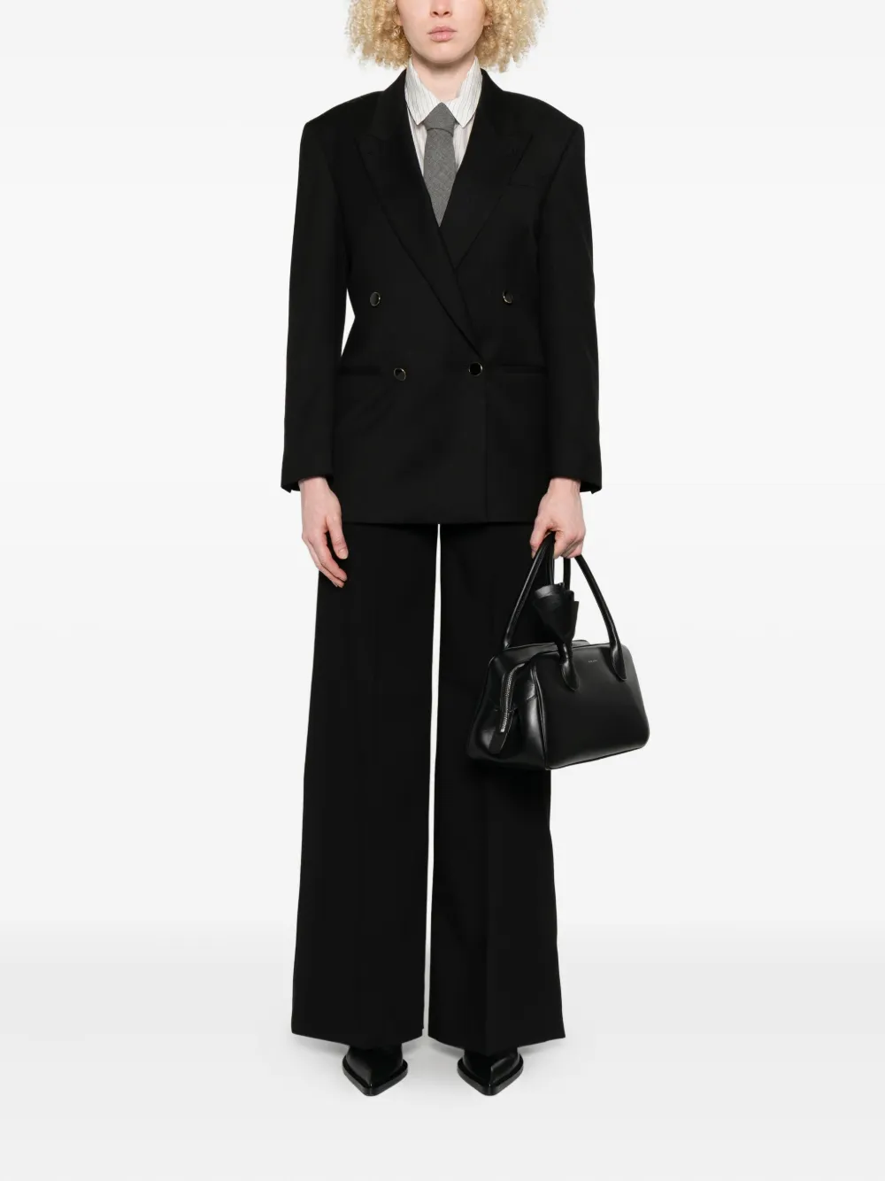 Seductive Bridget gold-button wide-leg trousers - Zwart