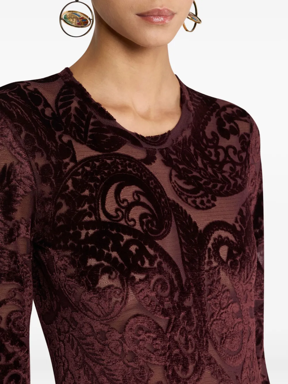 ETRO paisley-jacquard velvet top Bruin