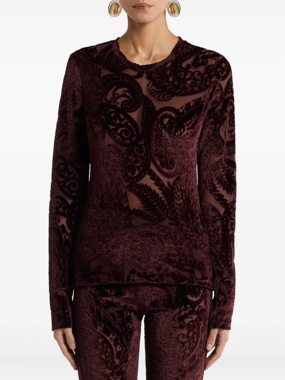 ETRO paisley-jacquard velvet top - Bruin