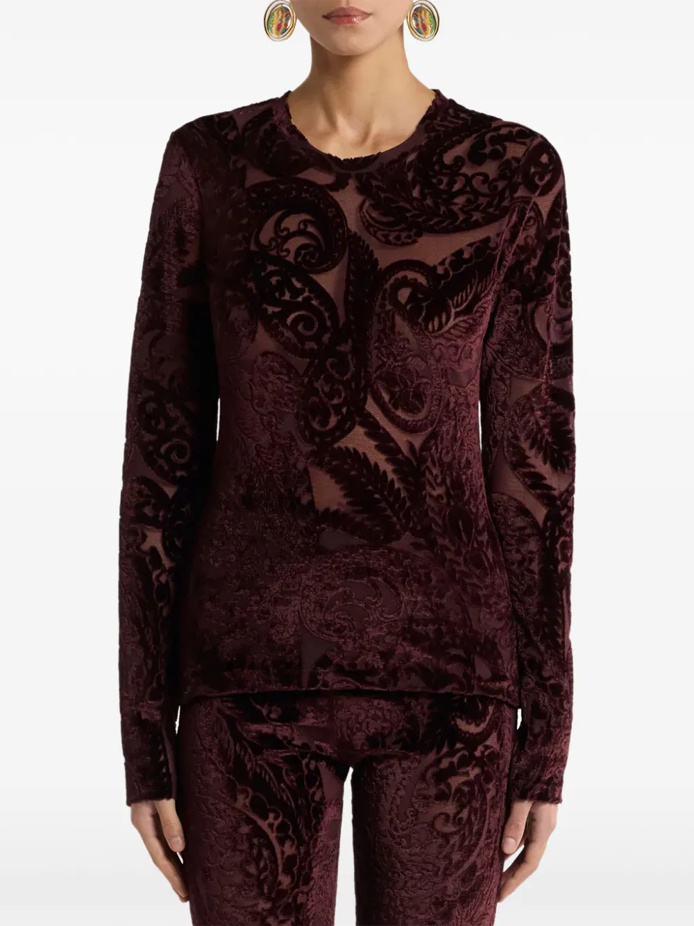  Etro Paisley-jacquard Velvet Blouse - Brown 