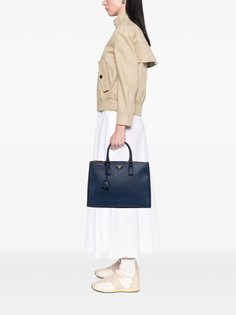 Pre-owned Prada 2000-2025 Large Saffiano Lux Galleria Double Zip Tote Bag In Blue