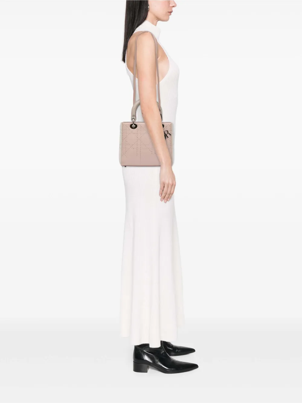 Christian Dior Pre-Owned 2014 Medium Bicolor Lambskin Macrocannage Stitched Lady Dior satchel | Pre-Owned | Image 2