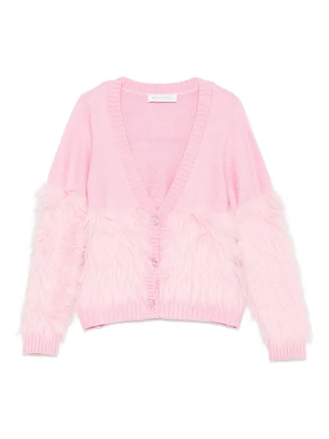 Monnalisa furry-trimmed knit cardigan