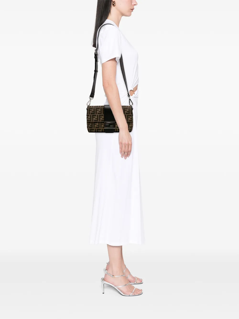 Pre-owned Fendi 2010-2025 Zucca Canvas Convertible Baguette Satchel Crossbody Bag In Brown