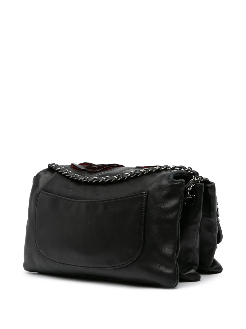 Pre-owned Chanel 2009-2010 Lambskin And Tweed Camellia Petals Flap Shoulder Bag In Black