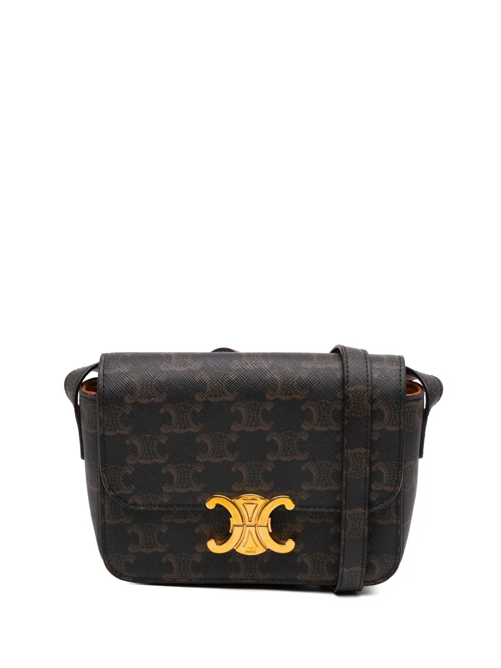 Pre-owned Celine 2019 Teen Triomphe Coated Canvas Triomphe Crossbody Bag In Brown