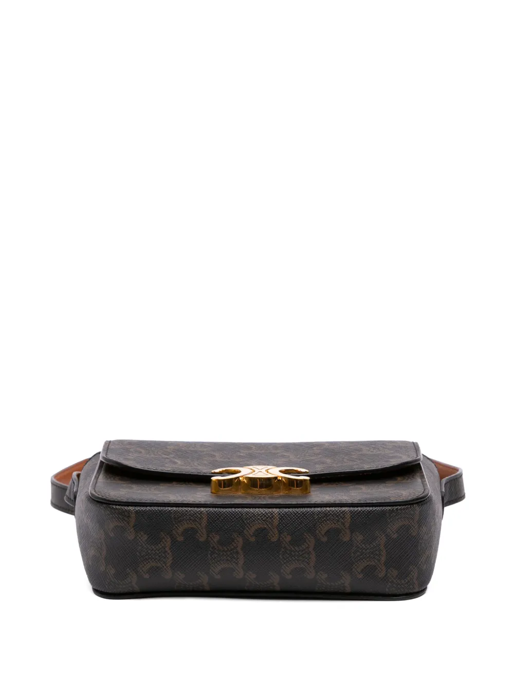 Pre-owned Celine 2019 Teen Triomphe Coated Canvas Triomphe Crossbody Bag In Brown