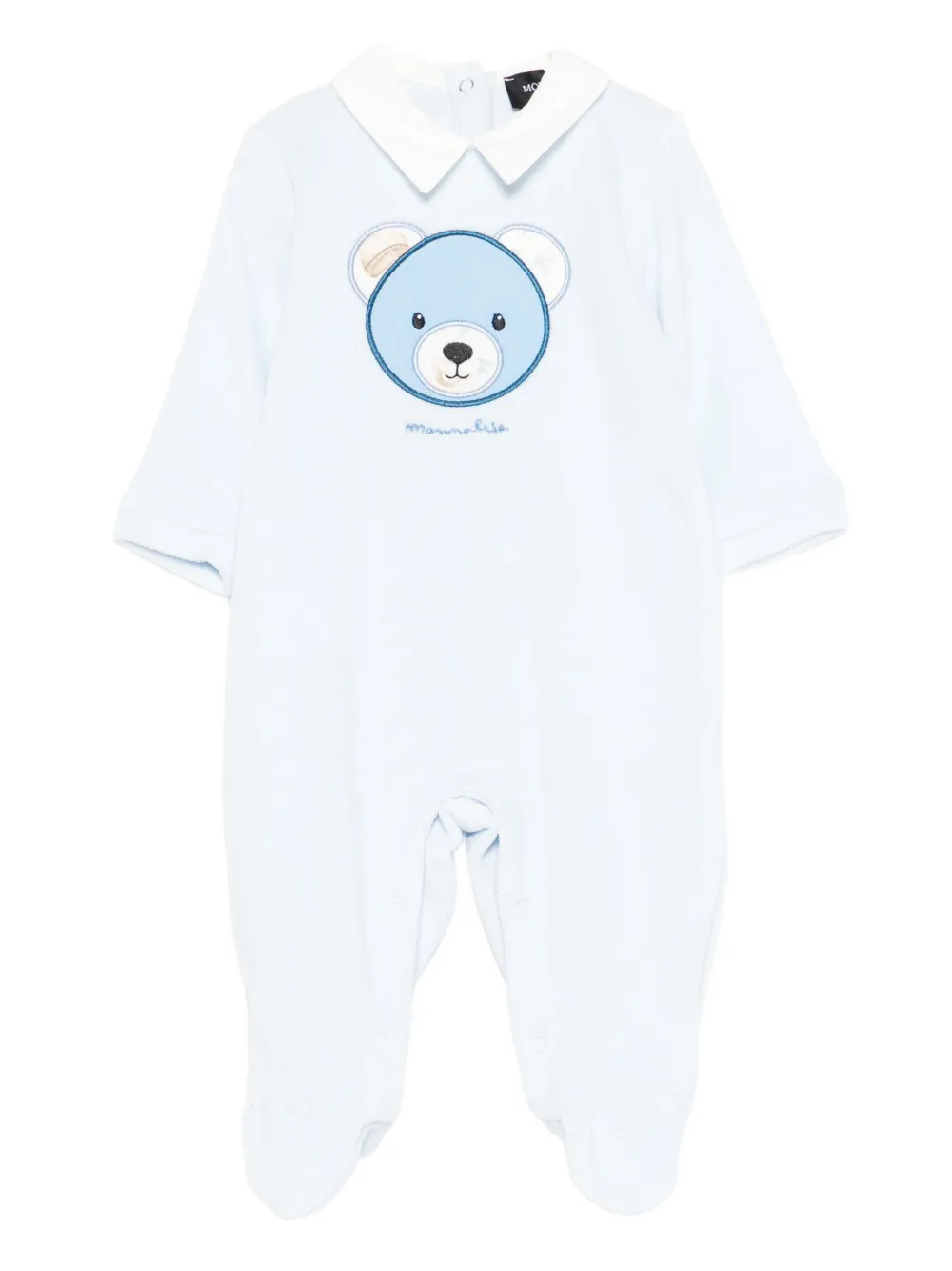 Monnalisa Teddy embroidered collared babygrow Blauw