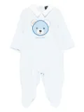 Monnalisa Teddy embroidered collared babygrow - Blue