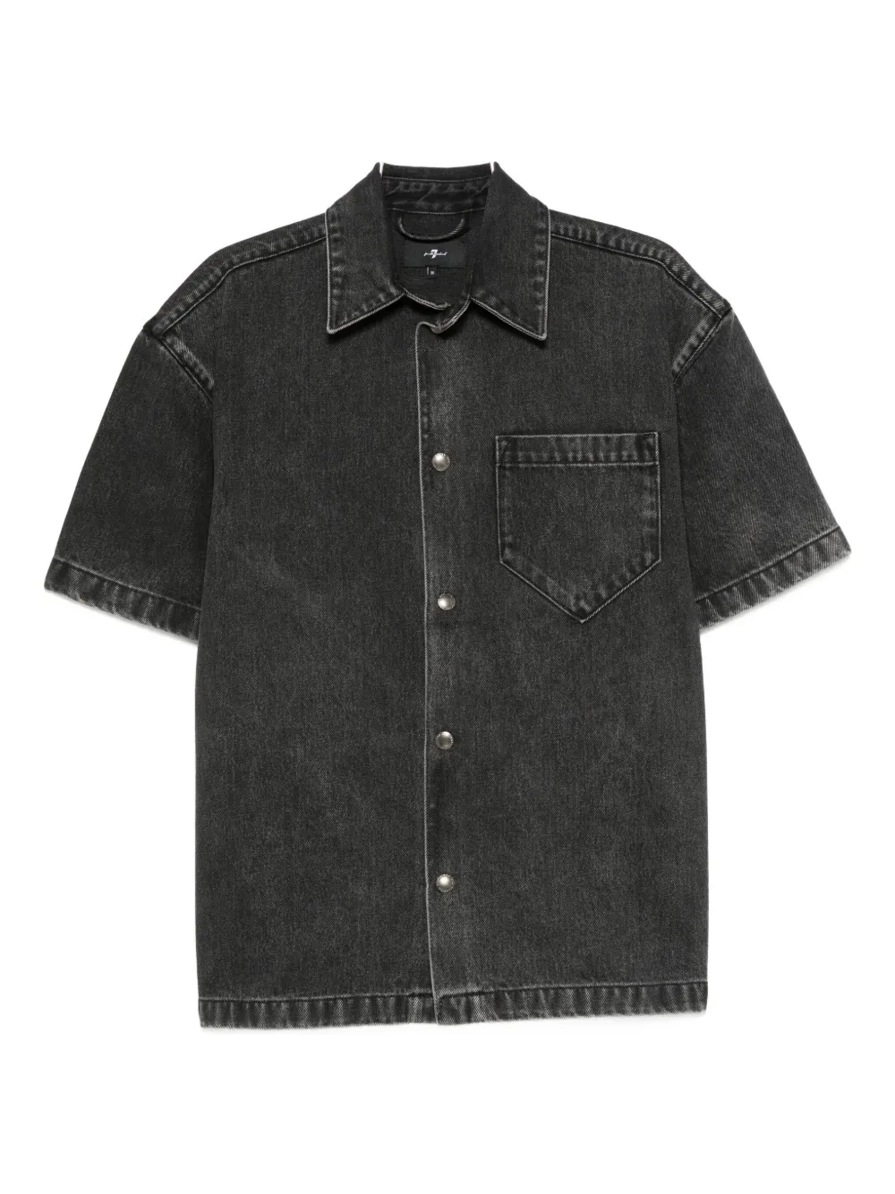 7 For All Mankind Ens Oversized Camp Denim Shirt Cavier In Black