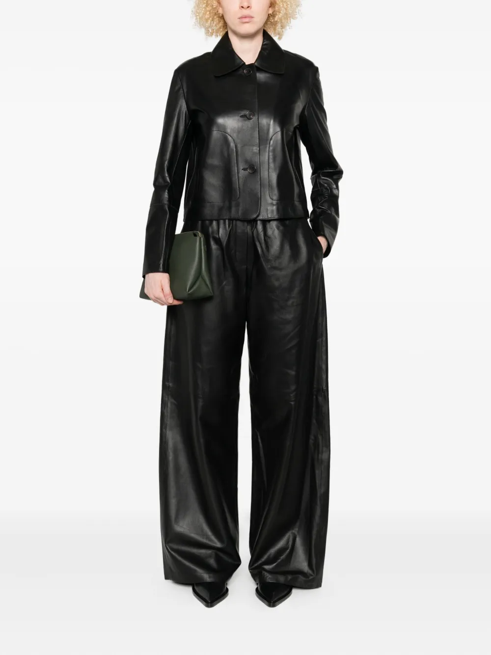 Arma Leren broek met elastische taille - Zwart