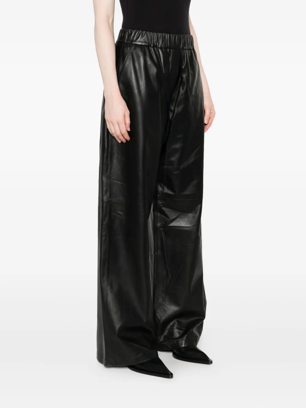 Arma Leren broek met elastische taille Zwart