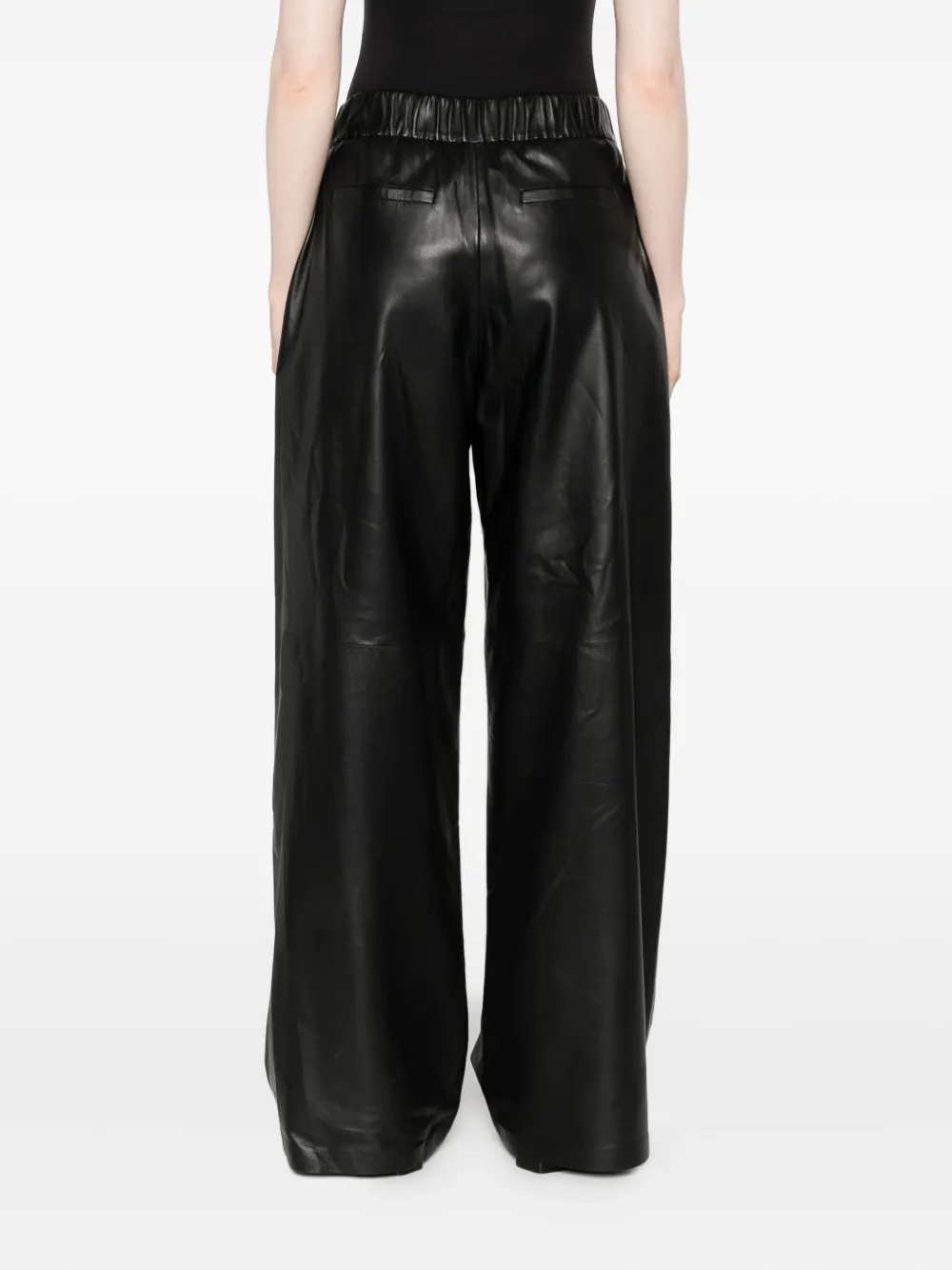 Arma Leren broek met elastische taille Zwart