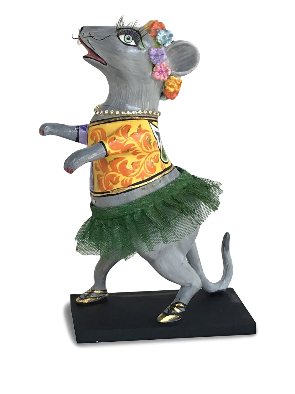 Toms Drag Flower-crown Ballerina-mouse Sculpture (18cm X 10,5cm) In Gray
