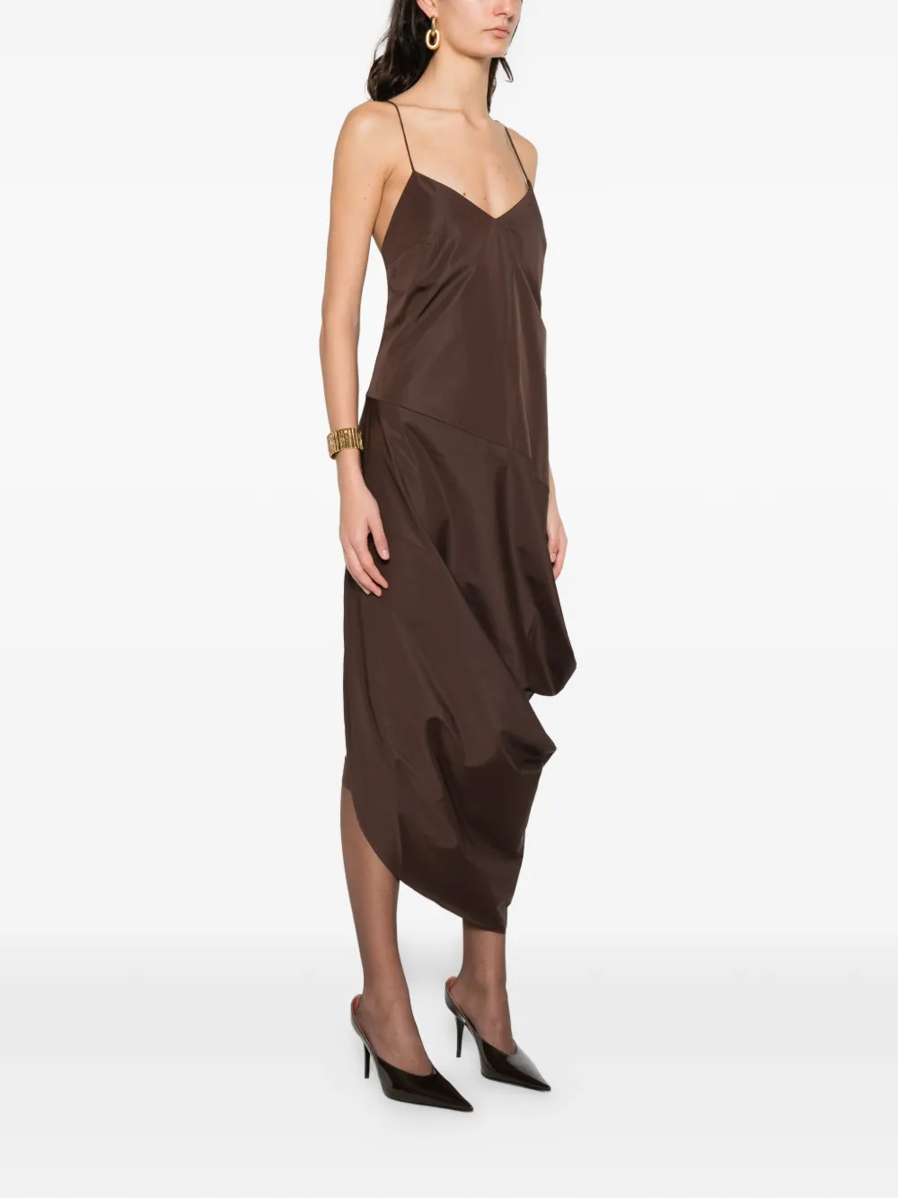 St Agni Paper Taffeta Drape Dress In Brown