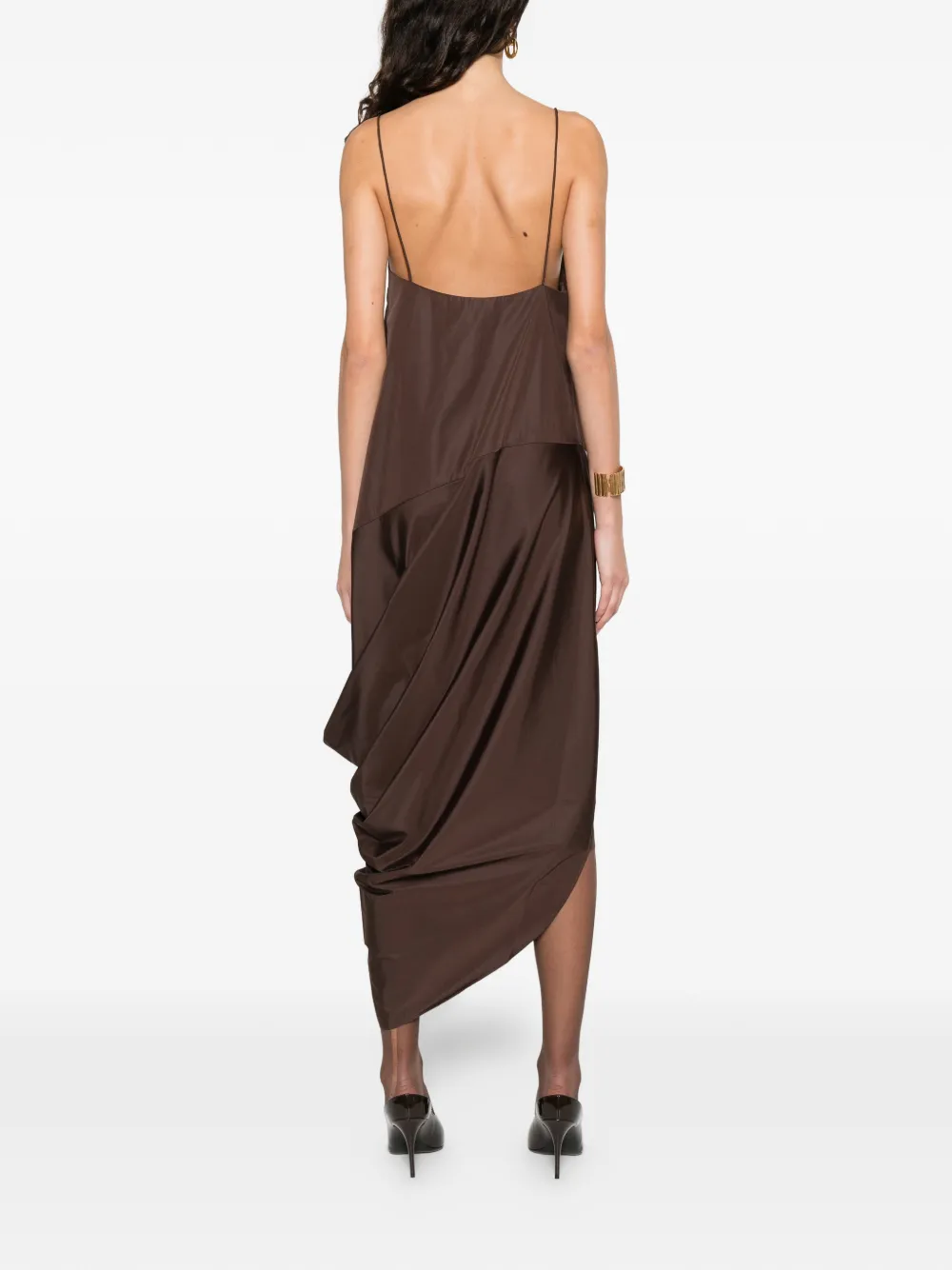 St Agni Paper Taffeta Drape Dress In Brown