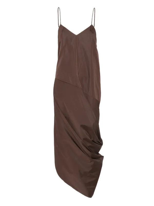 St. Agni Paper-taffeta Drape-detail Midi Dress in Brown