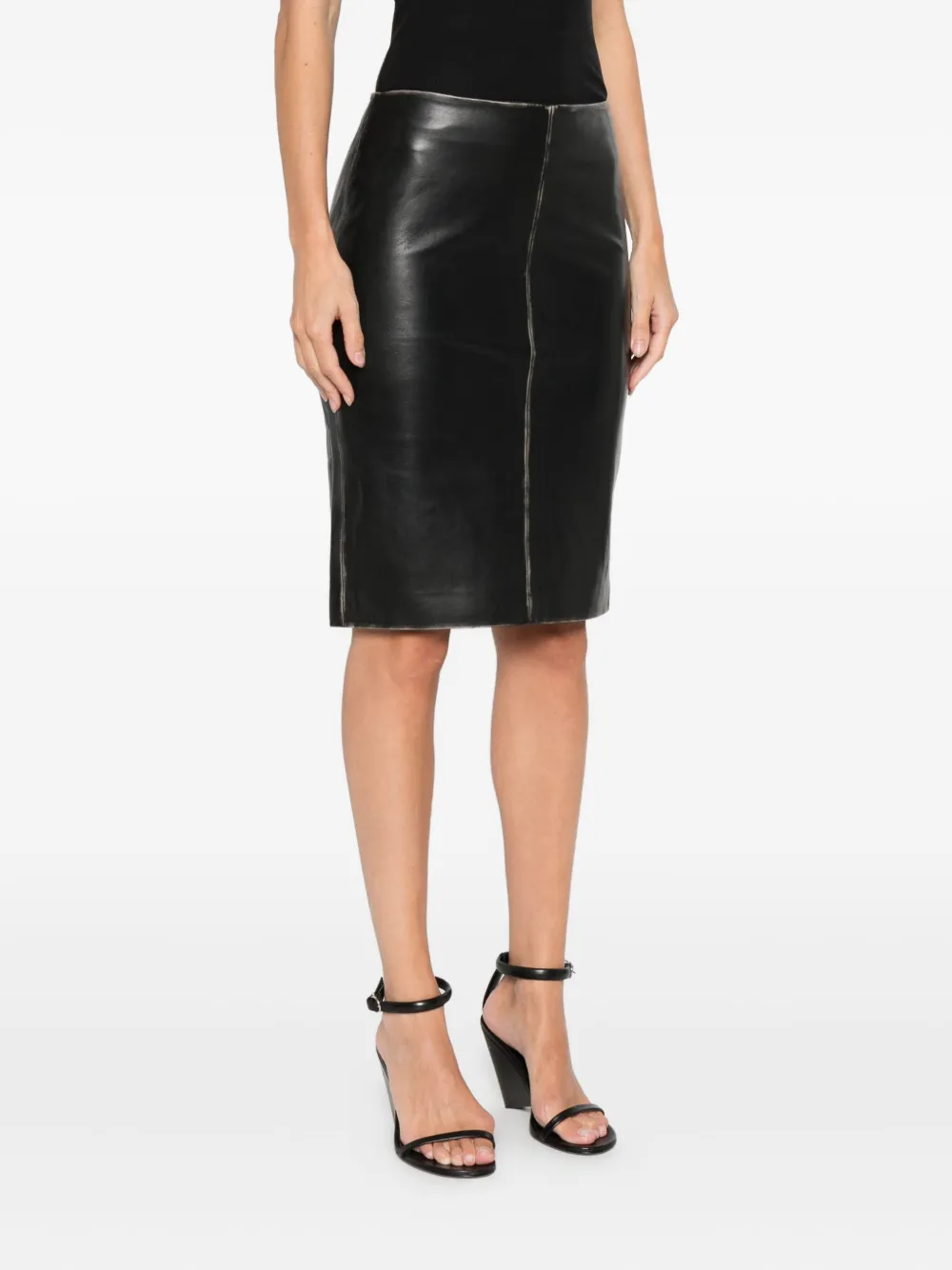 St Agni Leather Pencil Midi Skirt In Black