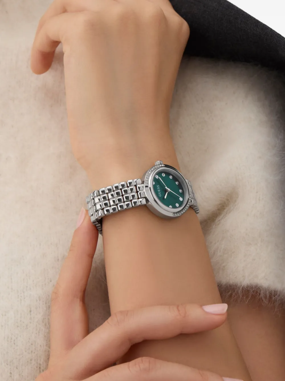 GUESS USA Quartz 28mm met kristallen - Zilver
