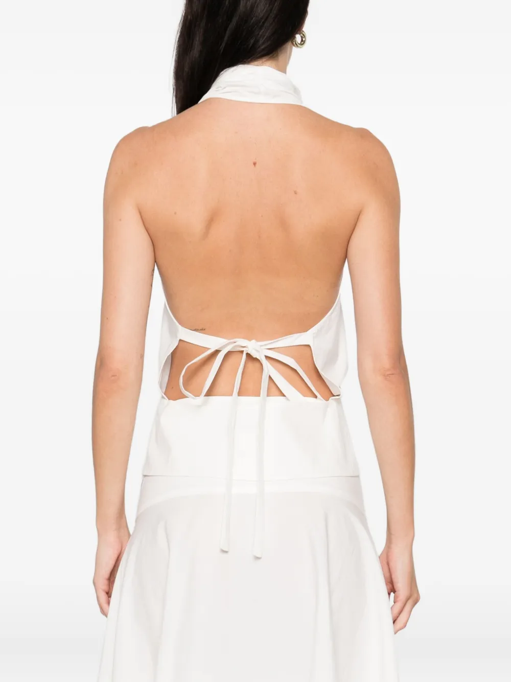St Agni Halter Tie-back Top In White
