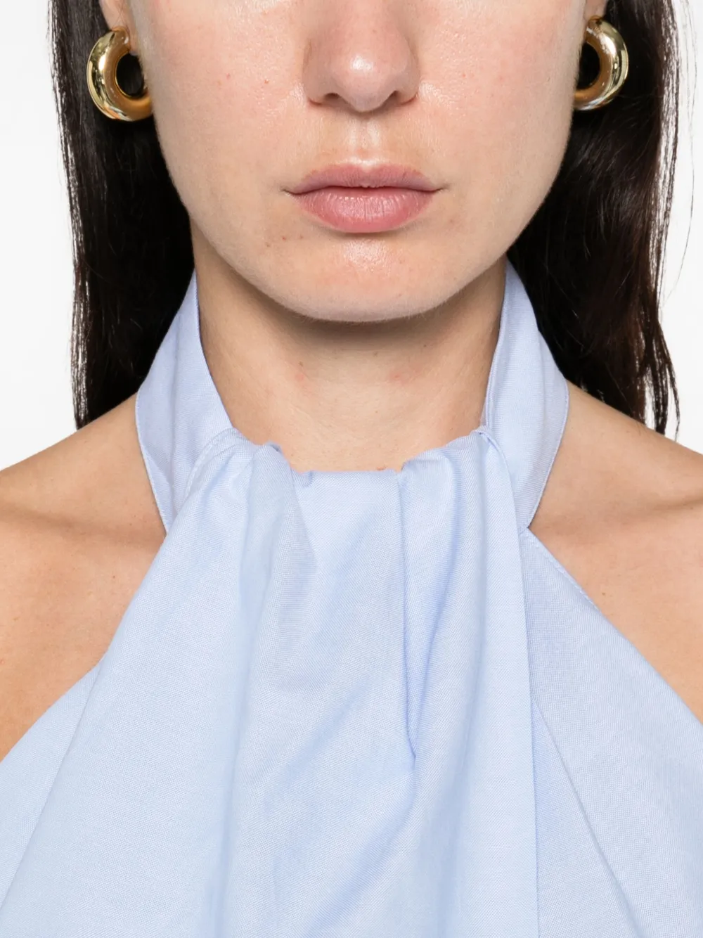 St Agni Open-back Gathered Organic Cotton-poplin Halterneck Top In Blue