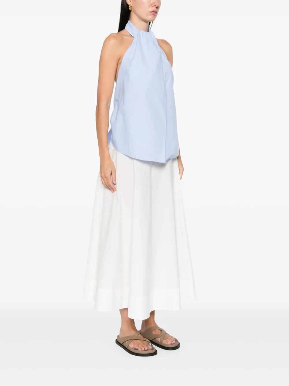 St Agni Open-back Gathered Organic Cotton-poplin Halterneck Top In Blue