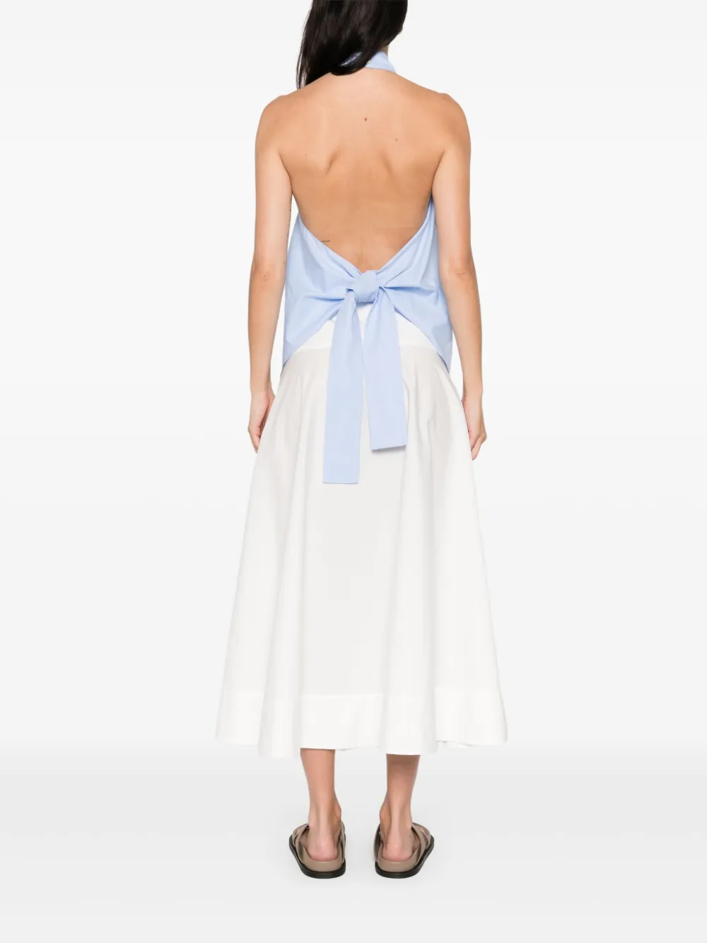 St Agni Open-back Gathered Organic Cotton-poplin Halterneck Top In Blue