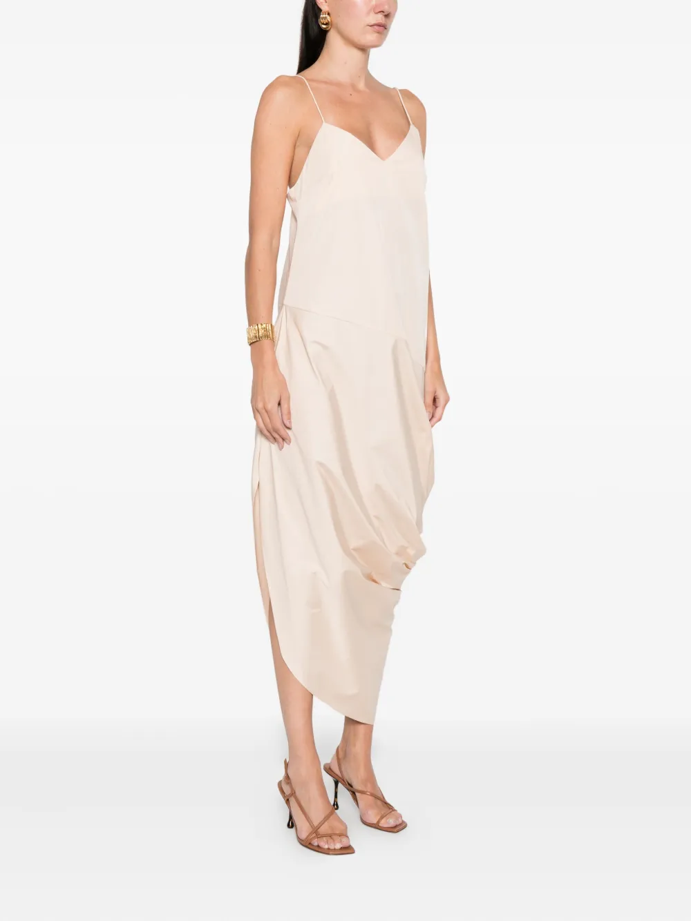 St Agni Drape-detail Midi Dress In Neutral
