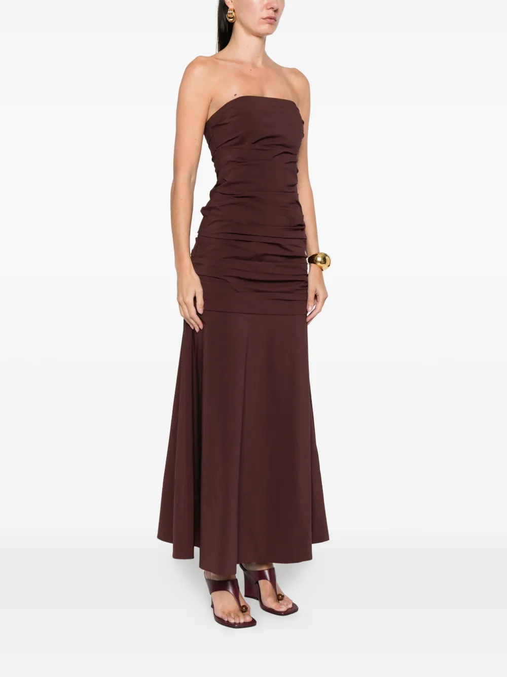 St Agni Strapless Maxi Dress In Brown