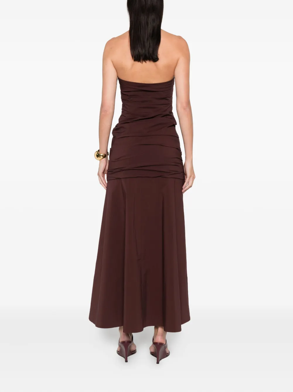 St Agni Strapless Maxi Dress In Brown